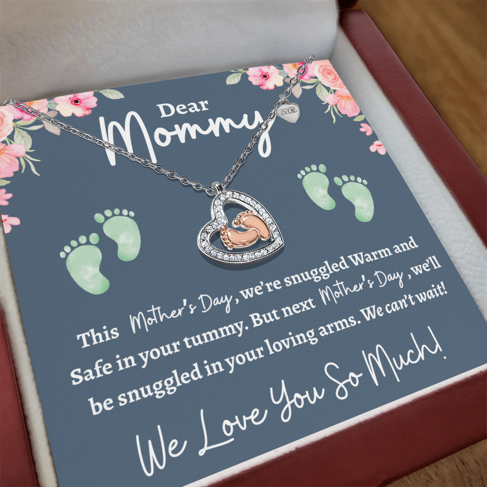 Dear Mommy, We Love You So Much -- Baby Heart Feet Necklace GS4104