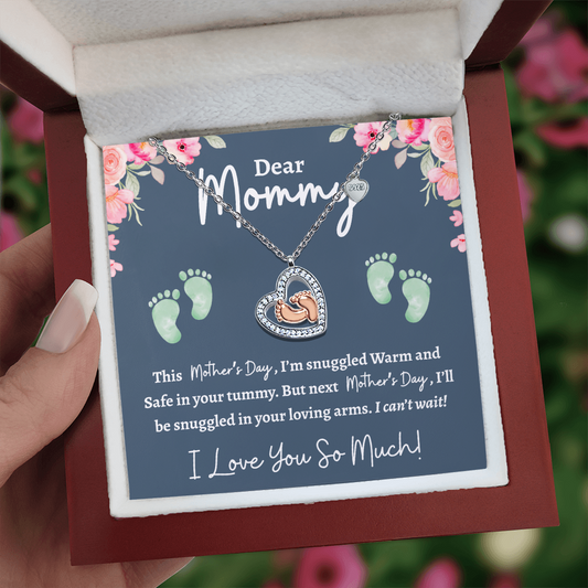 Dear Mommy, I Love You So Much -- Baby Feet Heart Necklace GS4102