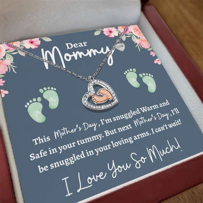 Dear Mommy, I Love You So Much -- Baby Feet Heart Necklace GS4102
