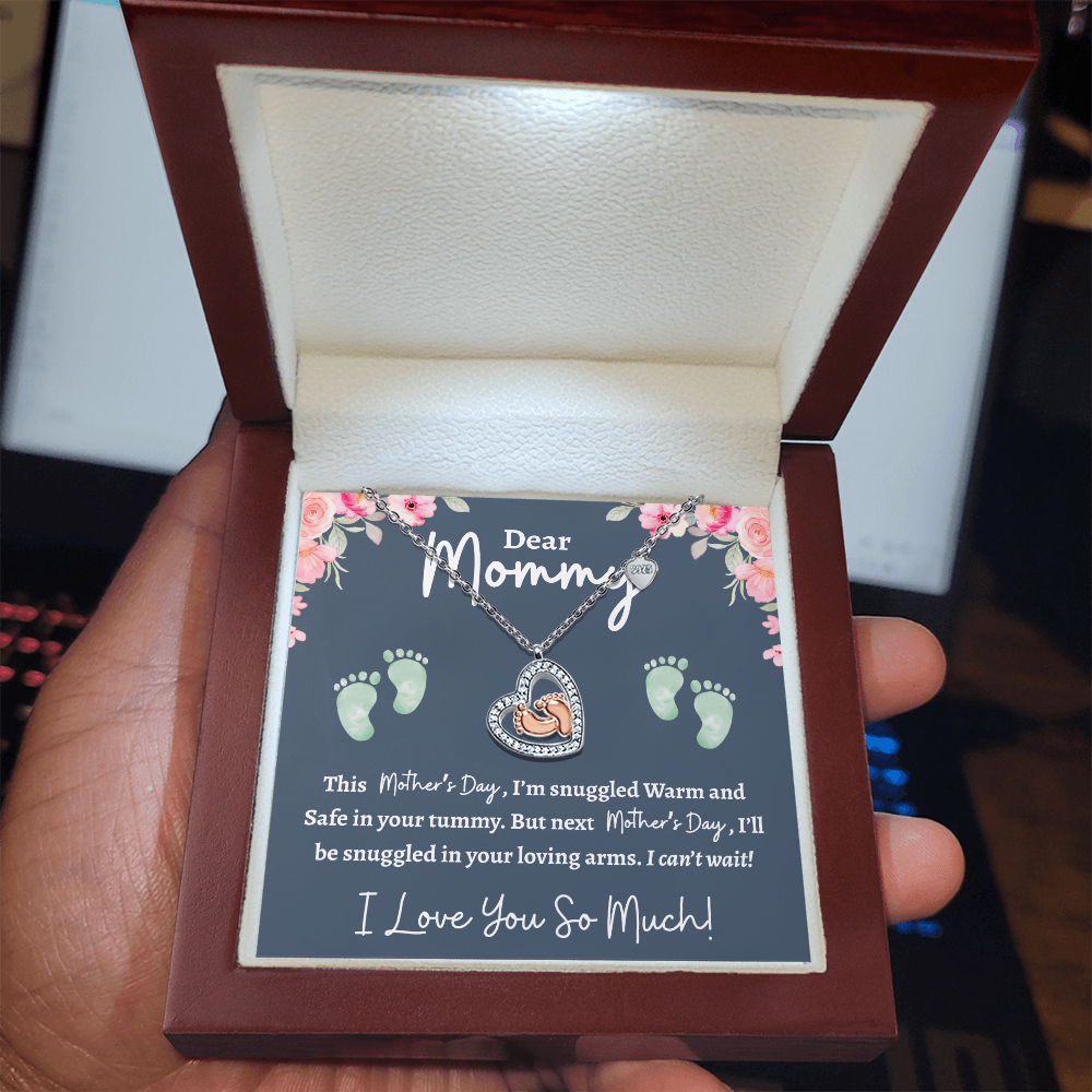 Dear Mommy, I Love You So Much -- Baby Feet Heart Necklace GS4102